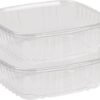 200 Count 64 oz Clear PET Plastic Hinged-Lid Deli Container