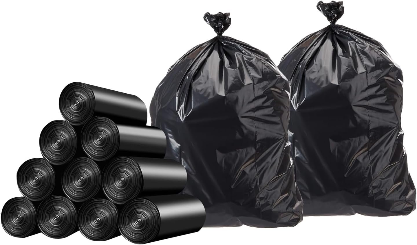 Trash Can Liners, 60 Gallon, 1.25 mil, Black, 100 ct