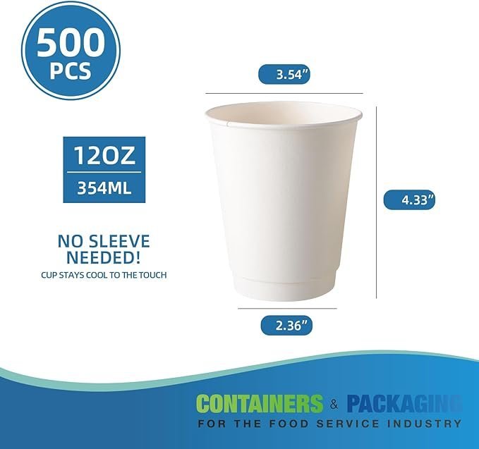 12 oz White Double Wall Insulated White Hot Paper Cup - 1 case (500 piece)