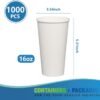 16oz 1000 Hot Paper Cups for Hot Chocolate/Coffee/Juice/Tea - White