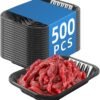 Black PET Plastic Meat Tray 8 2/5''X5 9/10'' X1 1/5'', 500PCS, Suitable for Supermarkets Food Service
