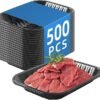 Black PET Plastic Meat Tray 5 9/10" X 8 3/10" X 1 1/10", 500PCS, Great for Retail & Takeout Packaging