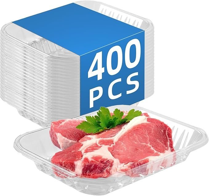 Clear PET Plastic Meat Tray 8 3/5" X 6 3/10" X 1", 400PCS, Perfect for Meat, Seafood & Fruit Display