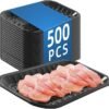 Black PET Plastic Meat Tray 10 3/4" X 6" X 11/16", 500PCS, Great for Retail & Takeout Packaging