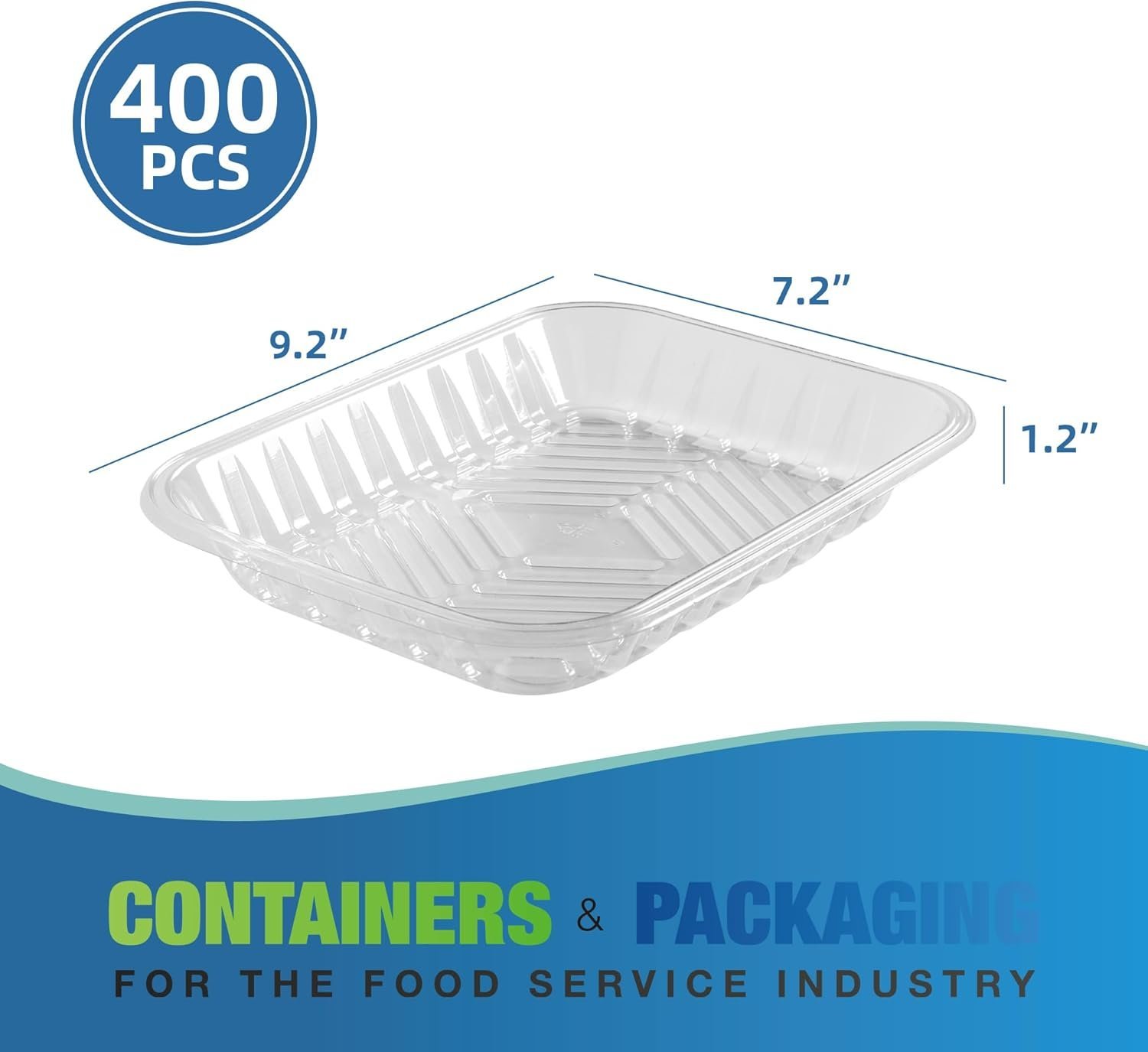 Clear PET Plastic Meat Tray 9 1/5" X 7 1/5" X 1 1/5", 400PCS, Great for Retail & Takeout Packaging