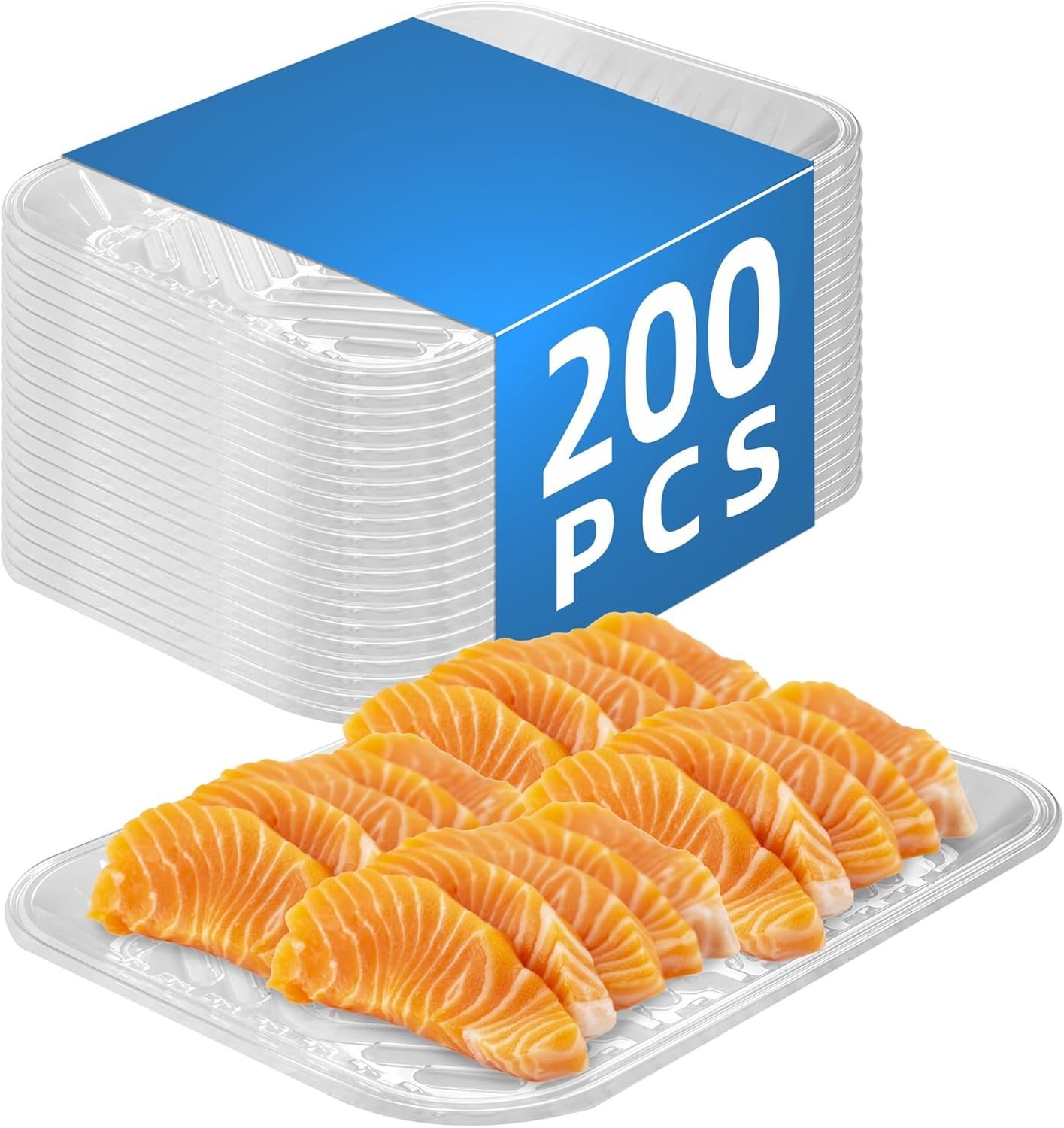 Clear PET Plastic Meat Tray 10 1/2" X 8" X 1 3/10", 200PCS, Ideal for Deli, Butcher Shops & Catering