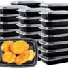 16oz Disposable Take Out Food Storage Containers with Leakproof Lids, Reusable Plastic Rectangular, BPA Free, Microwave/Dishwasher/Freezer Safe