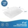 Clear Hinged Clamshell Takeout Containers | 150-Pack, 9"×6" One Compartment | Disposable Plastic Meal Prep Lunch Boxes, Ideal for Fridge Organizer