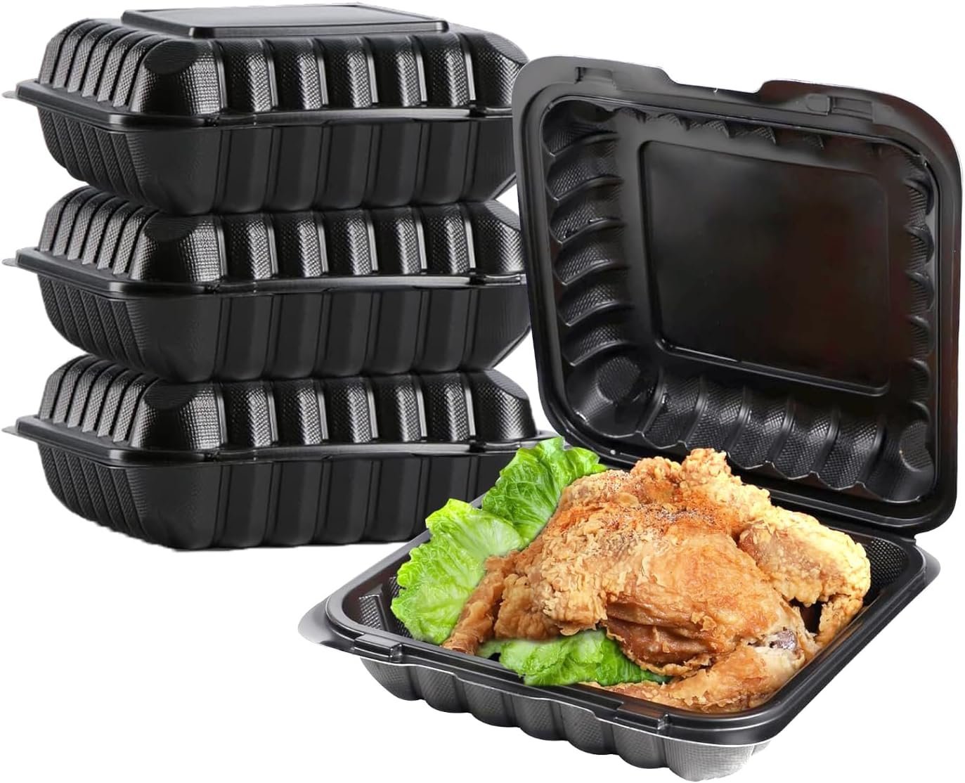 150 Pack Hinged To Go Food Containers, 8"x8" Clamshell Take Out Food Containers with Lids, Disposable