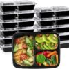 34 oz. 3 Compartment Black Rectangular Plastic Take-Out Container w/ Clear Lid – 150 sets Microwave/Dishwasher/Freezer Safe