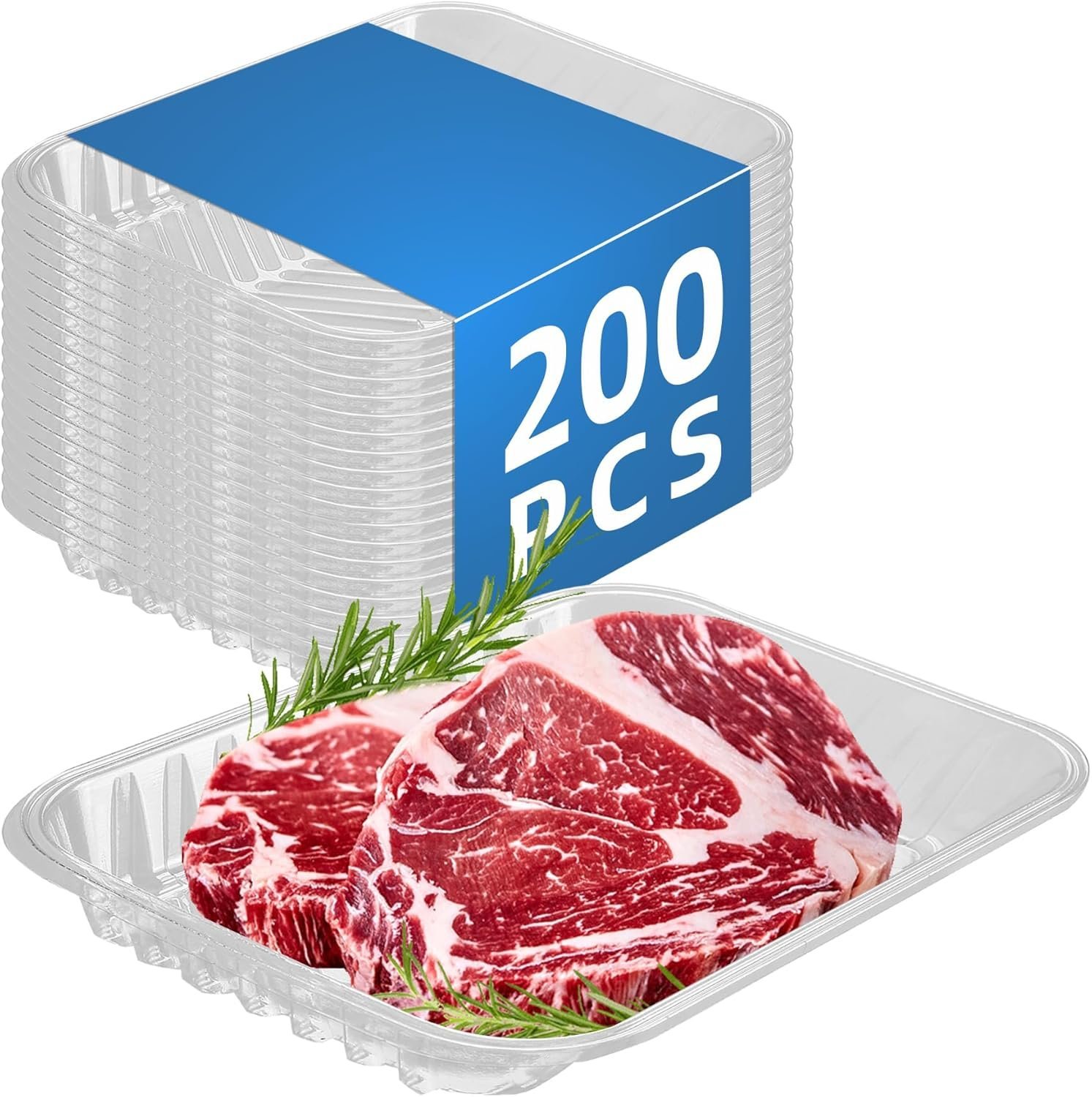 Clear PET Plastic Meat Tray 8" X 10 1/10" X 1 1/10", 200PCS, Perfect for Meat, Seafood & Fruit Display