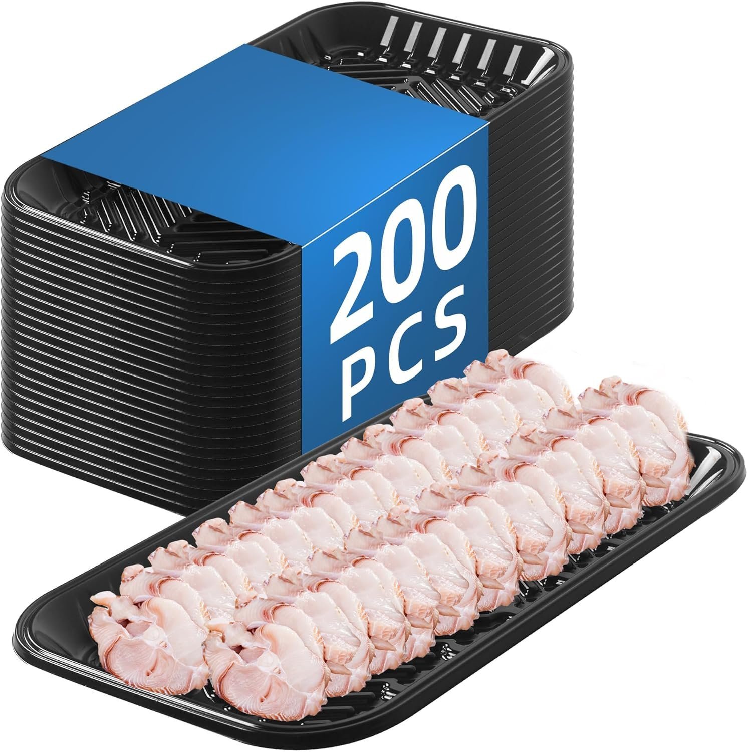 Black PET Plastic Meat Tray 15" X 8 1/16" X 3/5", , 200PCS, Ideal for Deli, Butcher Shops & Catering