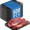 Black PET Plastic Meat Tray 5 9/10" X 8" X 11/16", 500PCS, Suitable for Supermarkets & Food Service