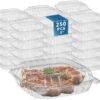 250-Pack 8.26×8.26×3 Inch Clear Square Hinged Plastic Containers - Disposable Clamshell Takeout Food Storage Containers