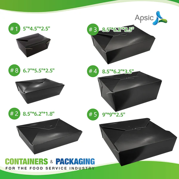 #3 Black Microwavable Folded Paper Take Out Container (8.5″ x 6.25″ x 2″) – 1 case (200 piece)