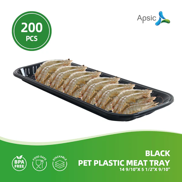 Black PET Plastic Meat Tray 14 9/10''X 5 1/2''X 9/10'', , 200PCS, Ideal for Deli, Butcher Shops,Catering
